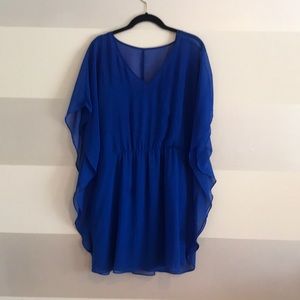 Express Royal Blue Sheer Tunic Mini Dress